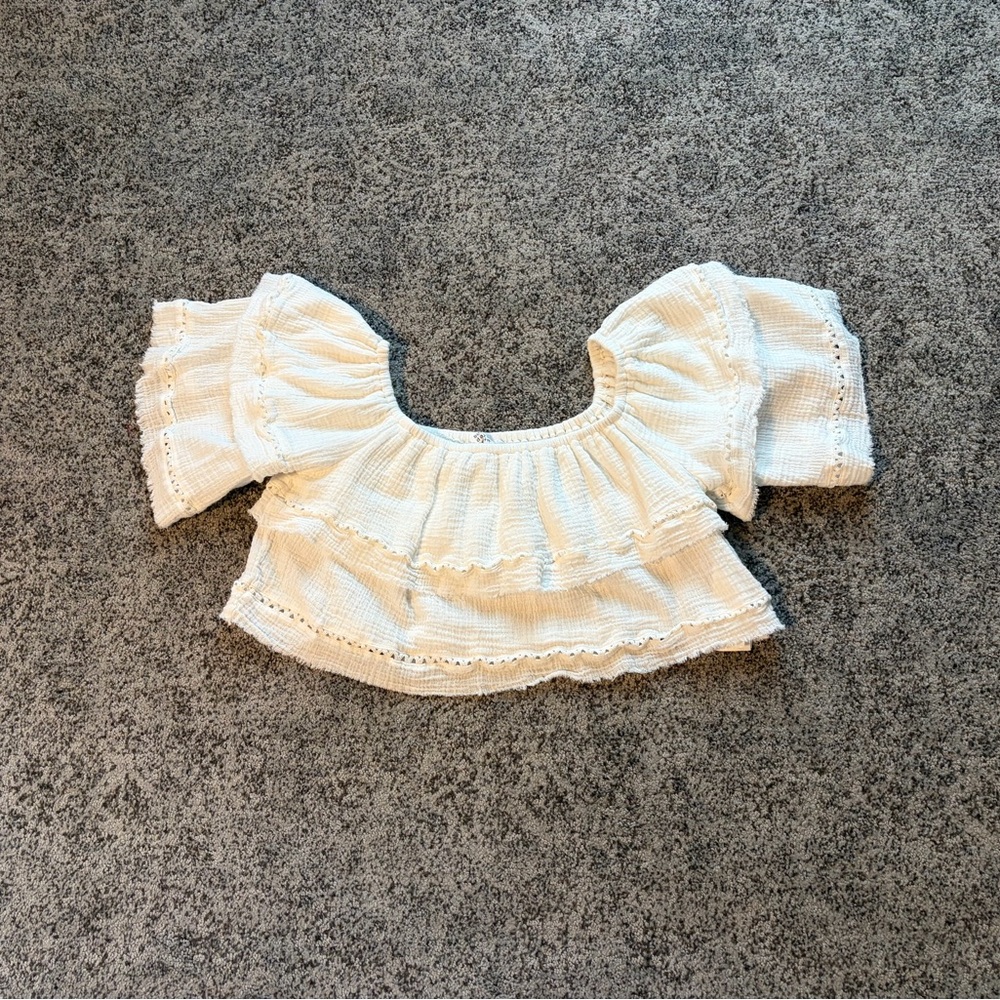 Somedays Lovin Cream Off-Shoulder Layered Ruffle Crop Top